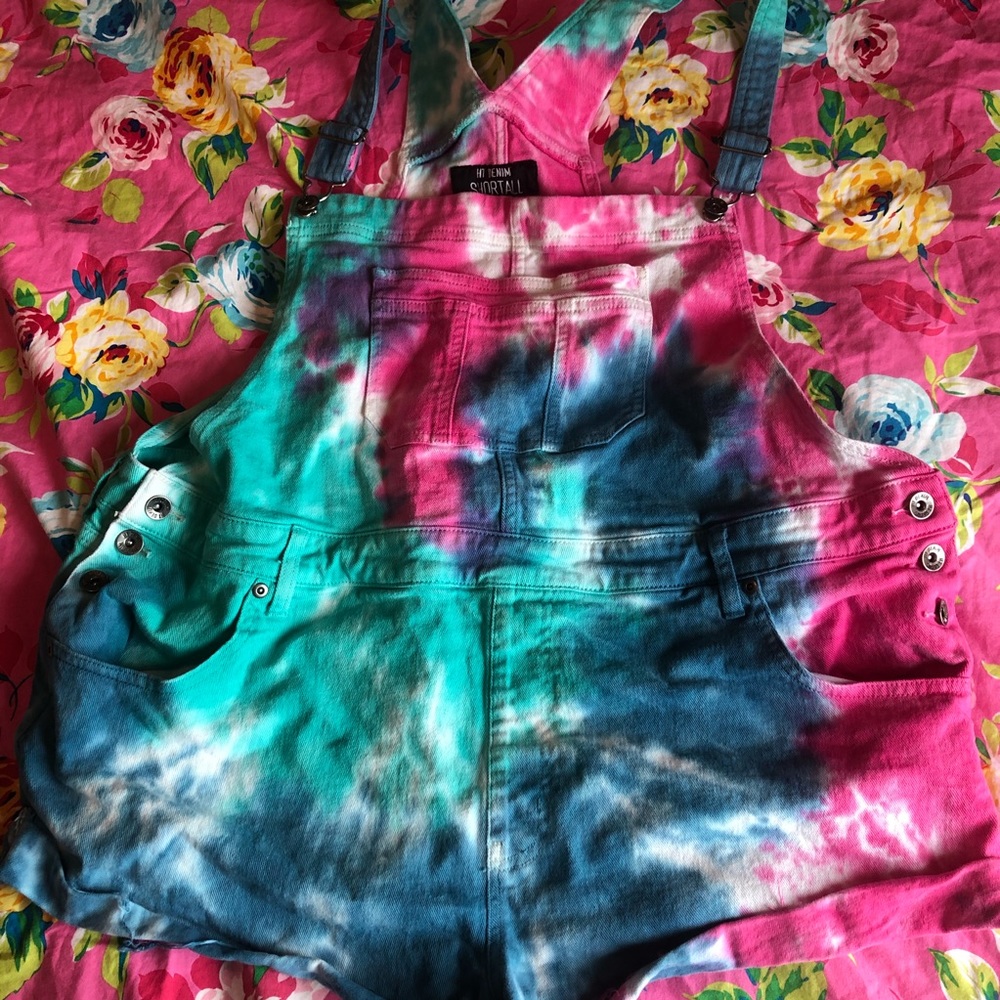 Tie Dye pink and blue shortalls